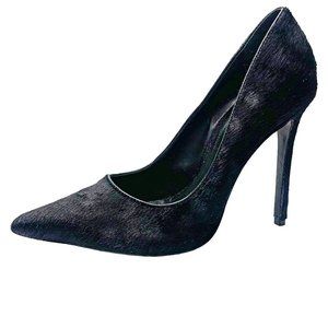SCHUTZ Black Calf Hair Leather Stiletto Pumps